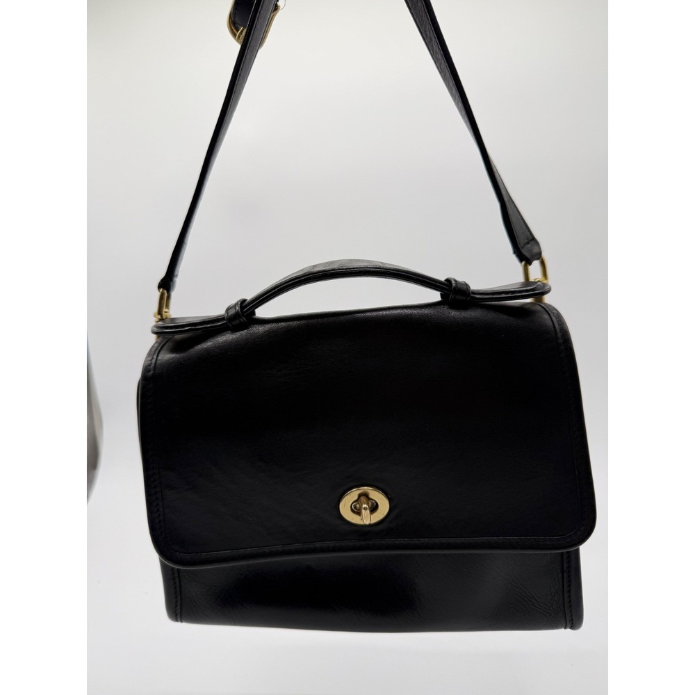 Coach Vintage Willis Bag 9927 Black Leather Crossbody Top Handle Brass Hardware - Picture 10 of 16